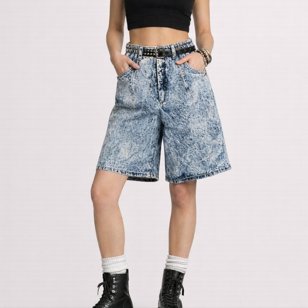 Vtg STUFFED SHIRT 1980s High Waist Acid Stone Wash Denim Shorts